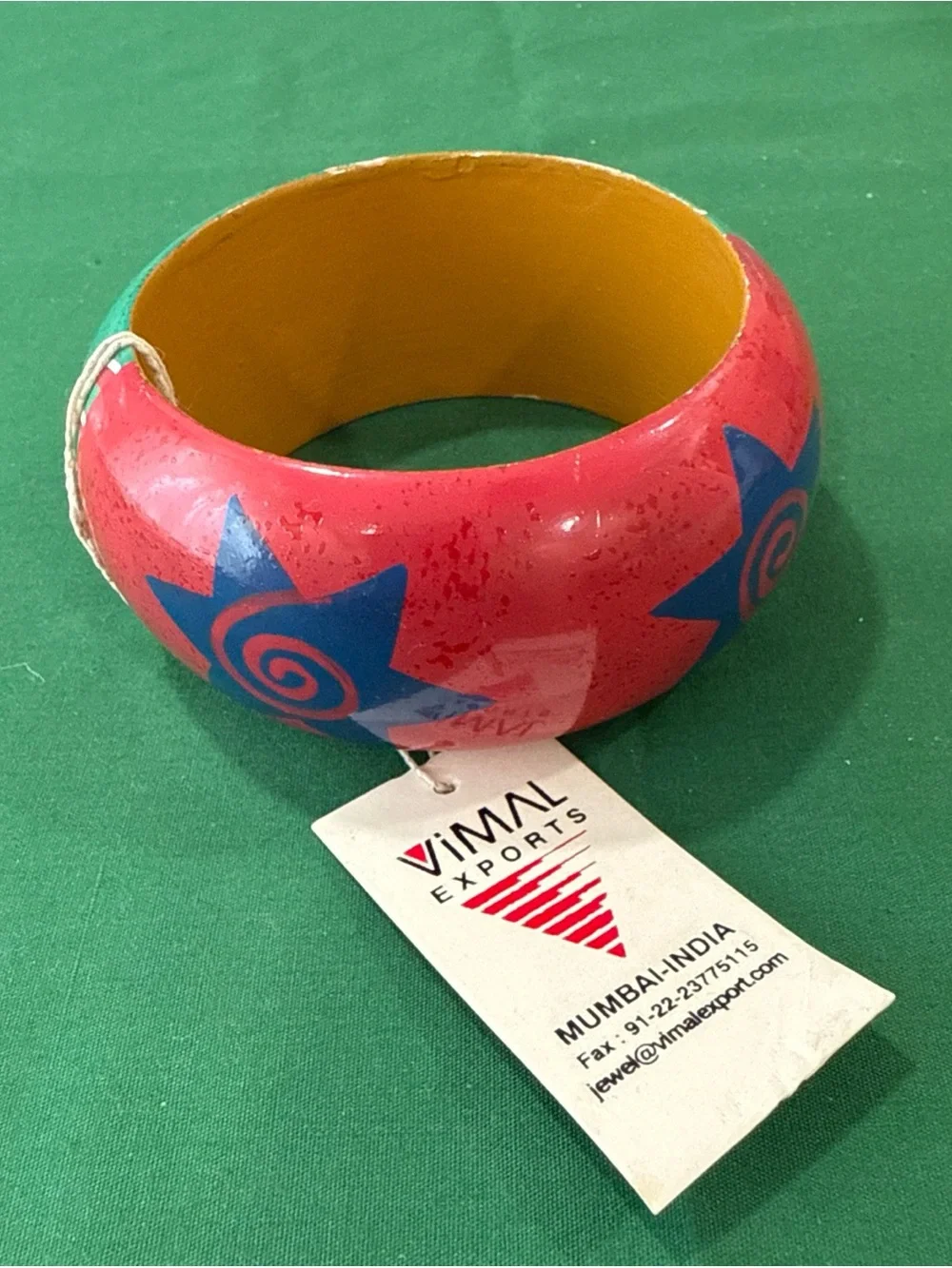 Vimal Exports Turquoise & Pink Hand-Painted Wooden Bangle 33D